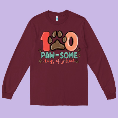 100 Pawsome Days Of School Long Sleeve Tee Designed By Maliassmallbusiness