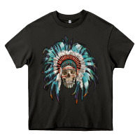 Asphalt indian headdress with native american skull Heavy Core Tee - RanaPortraitStore