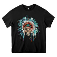 Black indian headdress with native american skull Heavy Core Tee - RanaPortraitStore