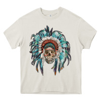 Indian Headdress With Native American Skull Heavy Core Tee | Teevron