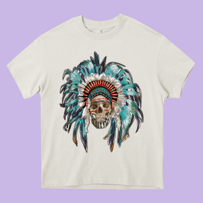 Indian Headdress With Native American Skull Heavy Core Tee Designed By Ranaportraitstore