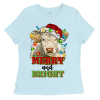Baby Blue merry and bright charolais cattle cow with christm Ladies Tee - RanaPortraitStore