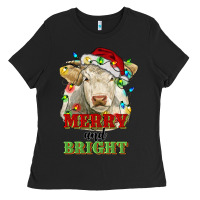 Black merry and bright charolais cattle cow with christm Ladies Tee - RanaPortraitStore