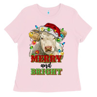 Bubblegum Pink merry and bright charolais cattle cow with christm Ladies Tee - RanaPortraitStore