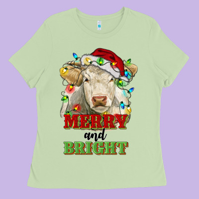 Merry And Bright Charolais Cattle Cow With Christm Ladies Tee Designed By Ranaportraitstore