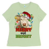 Matcha merry and bright charolais cattle cow with christm Ladies Tee - RanaPortraitStore