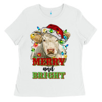 White merry and bright charolais cattle cow with christm Ladies Tee - RanaPortraitStore