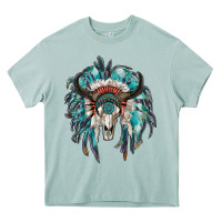 Arona indian headdress with bull skull Heavy Core Tee - RanaPortraitStore