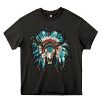 Asphalt indian headdress with bull skull Heavy Core Tee - RanaPortraitStore