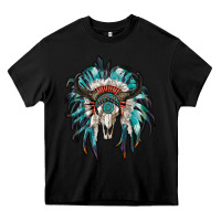 Black indian headdress with bull skull Heavy Core Tee - RanaPortraitStore