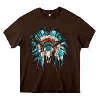 Chocolate Brown indian headdress with bull skull Heavy Core Tee - RanaPortraitStore