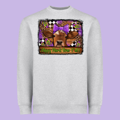 Happy Mardi Gras Y'all Cow Heavyweight Sweatshirt Designed By Jasminsmagicworld