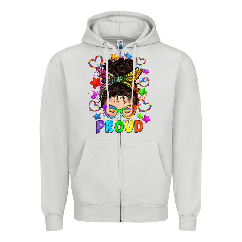 Lgbtq+ Messy Bun With Colorful Stars Zipper Hoodie by BundleAndBundleShop | Teevron