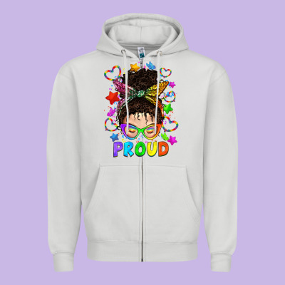 Lgbtq+ Messy Bun With Colorful Stars Zipper Hoodie Designed By Bundleandbundleshop