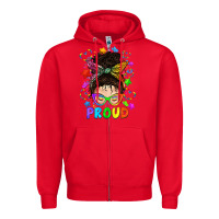 Red LGBTQ+ Messy Bun With Colorful Stars Zipper Hoodie - BundleAndBundleShop
