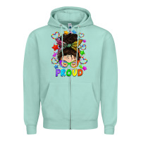 Seafoam LGBTQ+ Messy Bun With Colorful Stars Zipper Hoodie - BundleAndBundleShop