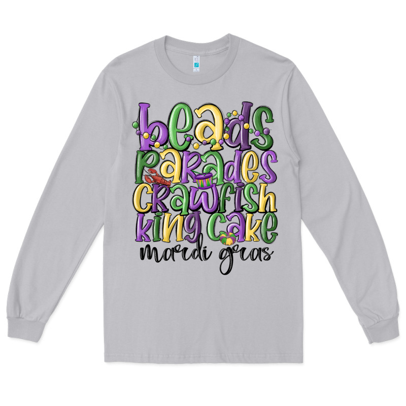 Beads Parades Crawfish King Cake Mardi Gras Long Sleeve Tee by MaliasSmallBusiness | Teevron