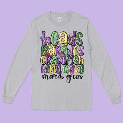 Beads Parades Crawfish King Cake Mardi Gras Long Sleeve Tee Designed By Maliassmallbusiness