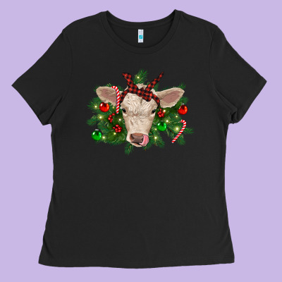 Christmas Charolais Calf Ladies Tee Designed By Ranaportraitstore