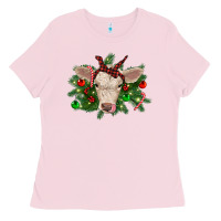 Bubblegum Pink Christmas charolais calf Ladies Tee - RanaPortraitStore