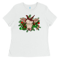 White Christmas charolais calf Ladies Tee - RanaPortraitStore
