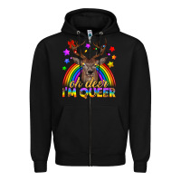 Black LGBTQ+ Oh Deer I'm Queer Zipper Hoodie - BundleAndBundleShop