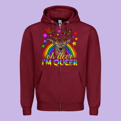 Lgbtq+ Oh Deer I'm Queer Zipper Hoodie Designed By Bundleandbundleshop