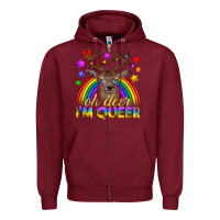 Burgundy LGBTQ+ Oh Deer I'm Queer Zipper Hoodie - BundleAndBundleShop