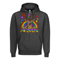 Charcoal Heather LGBTQ+ Oh Deer I'm Queer Zipper Hoodie - BundleAndBundleShop