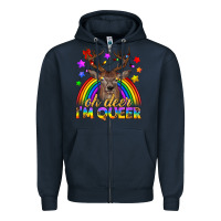 Navy LGBTQ+ Oh Deer I'm Queer Zipper Hoodie - BundleAndBundleShop