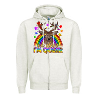 Oatmeal Heather LGBTQ+ Oh Deer I'm Queer Zipper Hoodie - BundleAndBundleShop