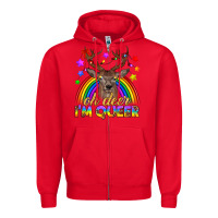 Red LGBTQ+ Oh Deer I'm Queer Zipper Hoodie - BundleAndBundleShop