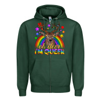 Sports Green LGBTQ+ Oh Deer I'm Queer Zipper Hoodie - BundleAndBundleShop
