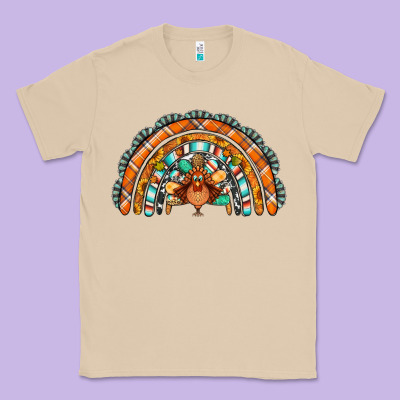 Turquoise Thanksgiving Turkey Rainbow Classic Tee Designed By Jasminsmagicworld