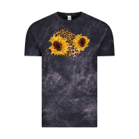 Cloud Black sunflower leopard patch Vintage Tee - AdoDesignShop