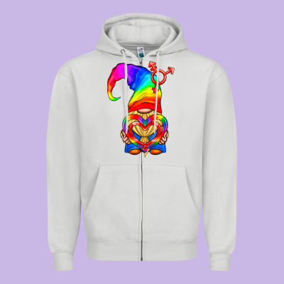 Lgbtq+ Pride Gnome With Heart Balloon Zipper Hoodie Designed By Bundleandbundleshop