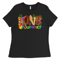 Black love summer with strawberry Ladies Tee - texasbilliewilder