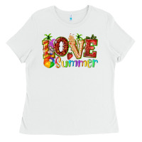 White love summer with strawberry Ladies Tee - texasbilliewilder