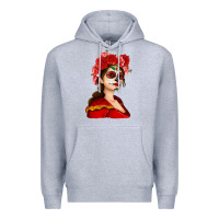 Heather Grey Sugar skull girl Premium Hoodie - NancyCooperArtShop