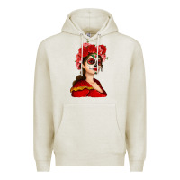Oatmeal Heather Sugar skull girl Premium Hoodie - NancyCooperArtShop