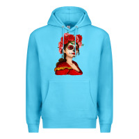 Ocean Blue Sugar skull girl Premium Hoodie - NancyCooperArtShop