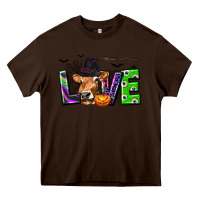 Chocolate Brown Love Halloween Cow Heavy Core Tee - texasbilliewilder