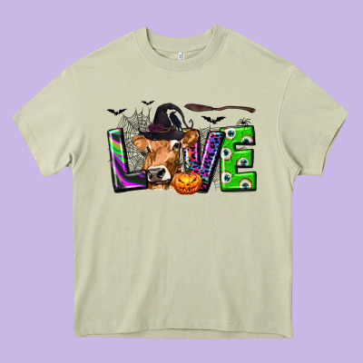 Love Halloween Cow Heavy Core Tee Designed By Texasbilliewilder