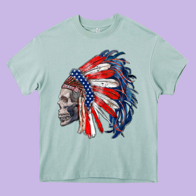 American Indian Headdress With Skull Heavy Core Tee Designed By Ranaportraitstore