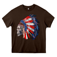 Chocolate Brown american indian headdress with skull Heavy Core Tee - RanaPortraitStore