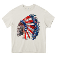 Cream american indian headdress with skull Heavy Core Tee - RanaPortraitStore