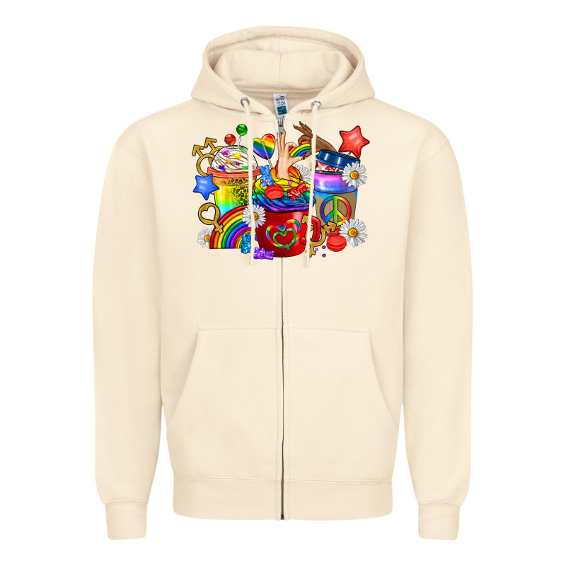 Lgbtq+ Pride Coffee Cups Zipper Hoodie by BundleAndBundleShop | Teevron