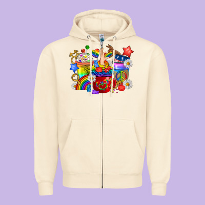 Lgbtq+ Pride Coffee Cups Zipper Hoodie Designed By Bundleandbundleshop