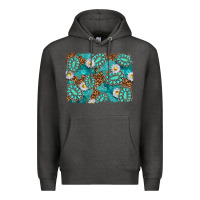 Charcoal Heather Leopard and Turquoise Gemstone Background Premium Hoodie - texasbilliewilder