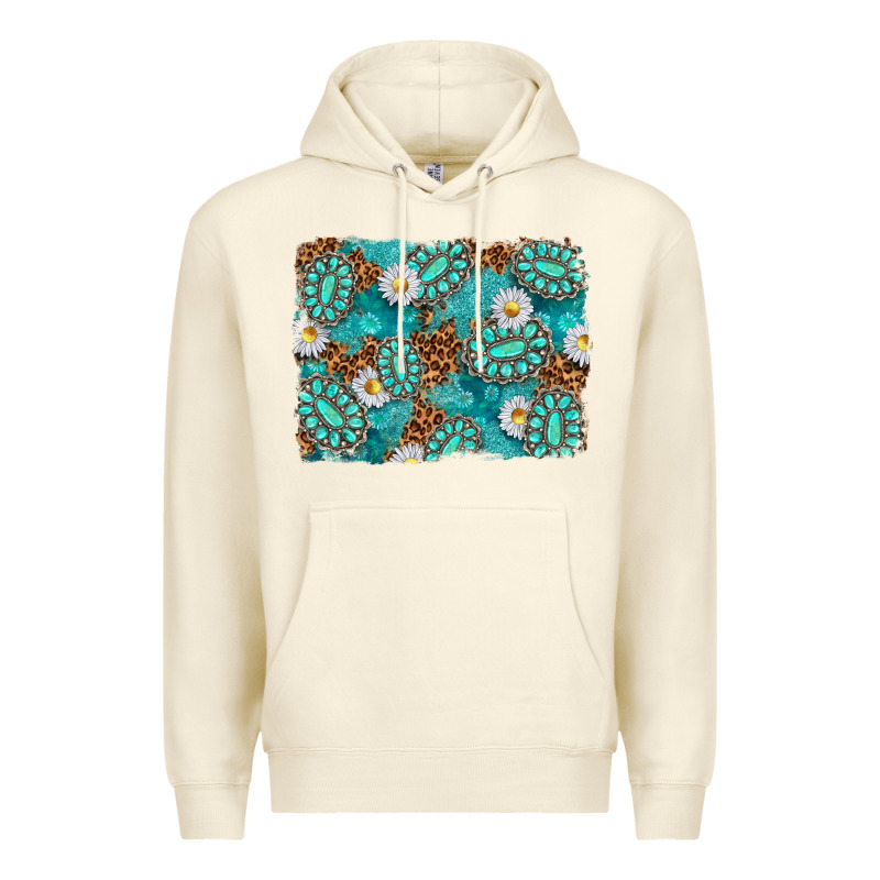 Leopard And Turquoise Gemstone Background Premium Hoodie by texasbilliewilder | Teevron